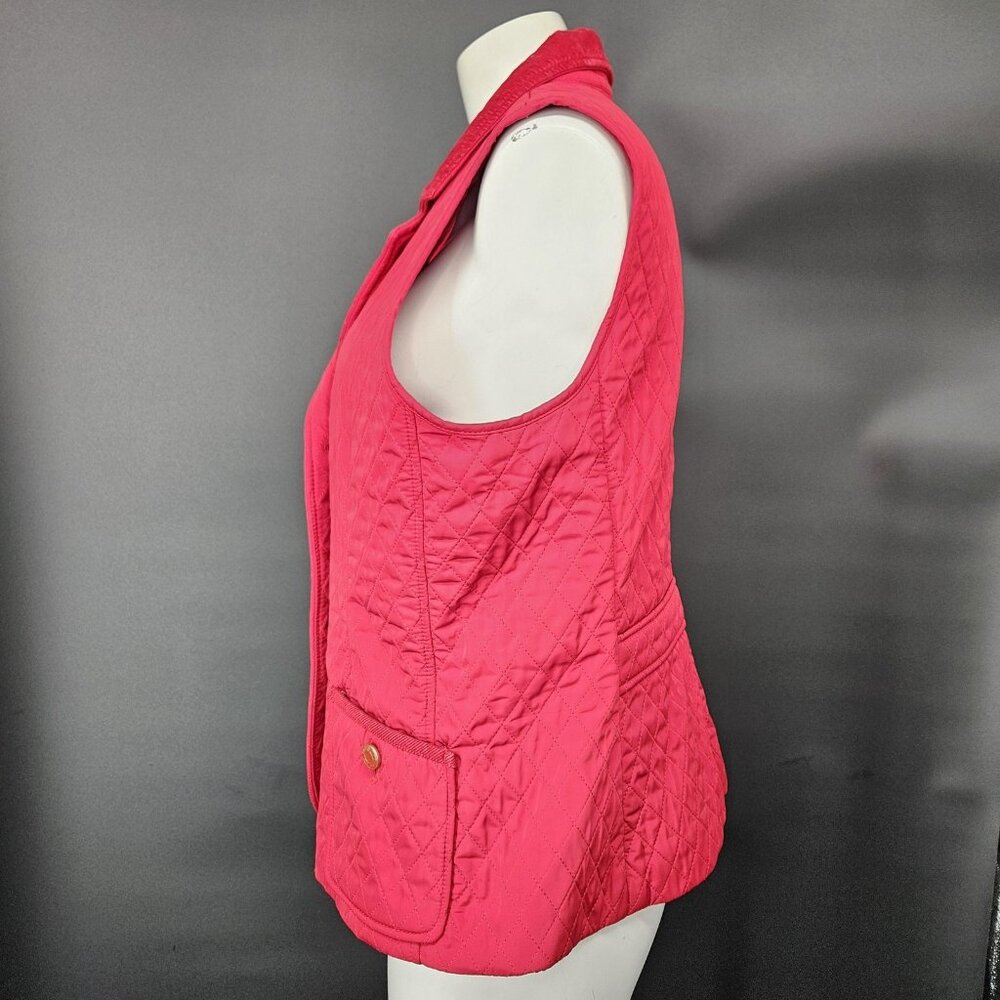 Talbots Vest Womens Medium Red Quilted Puffer Button Pockets Lined Warm Corduroy - Picture 7 of 14